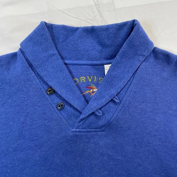 Orvis Vintage Cotton Shawl Collar Pullover Sweatshirt Blue Men's XL Heritage - Picture 4 of 8
